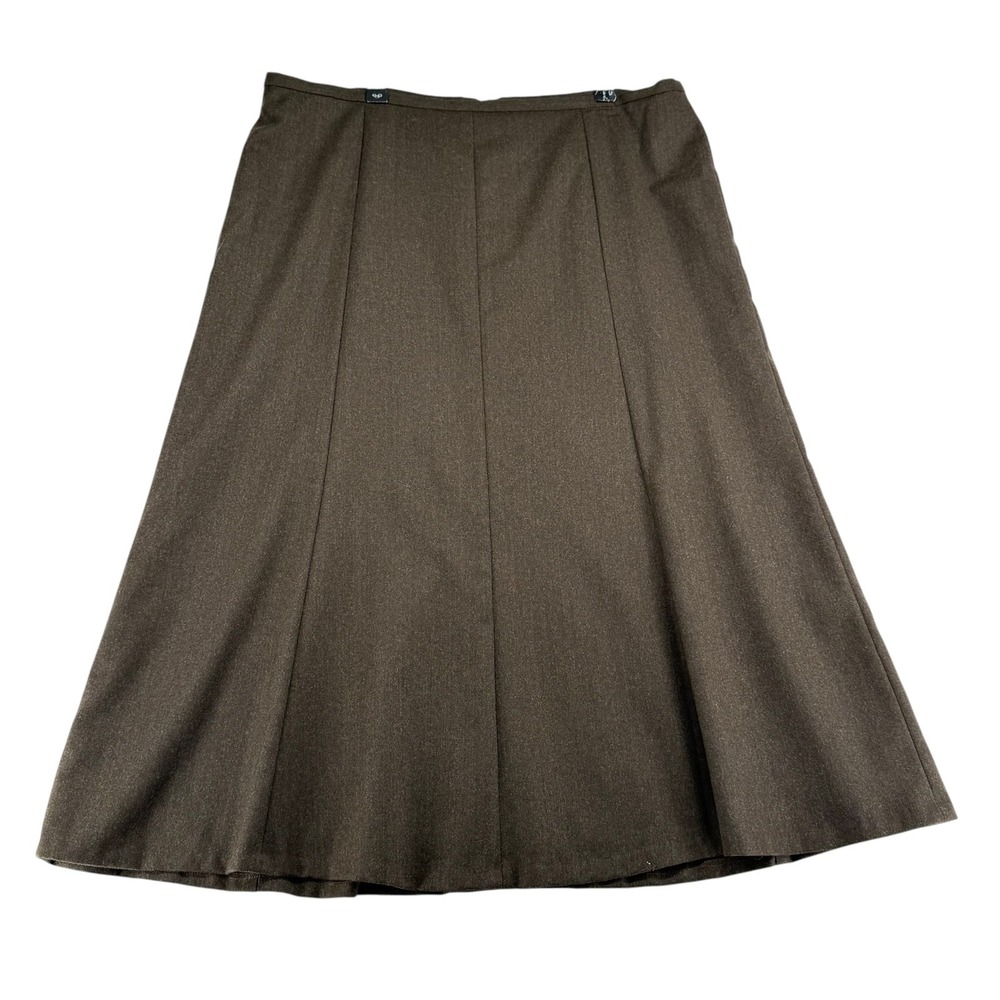Talbots Petites Italian Flannel Wool Midi A Line Skirt Women 14P Olive Melange